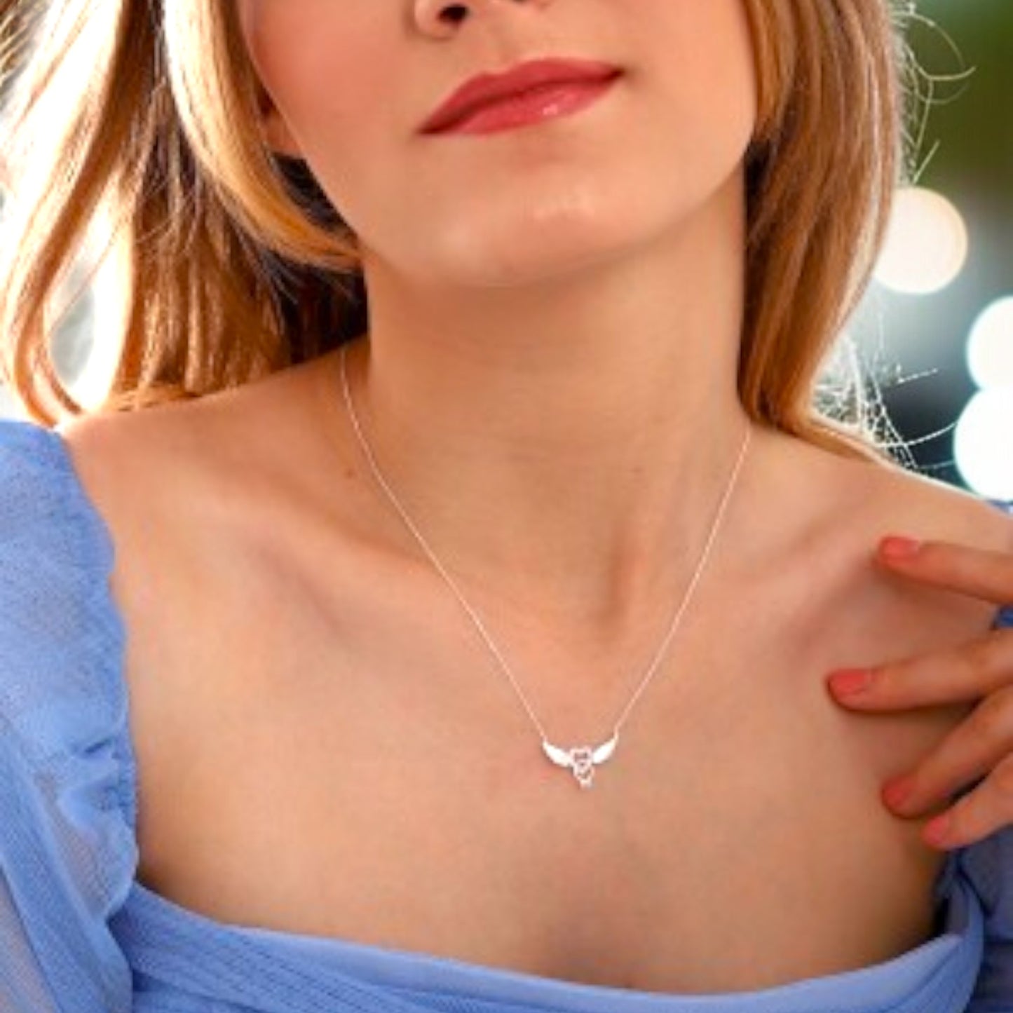 925 Sterling Silver Chain Angel Winged Heart Gold-Silver Necklace