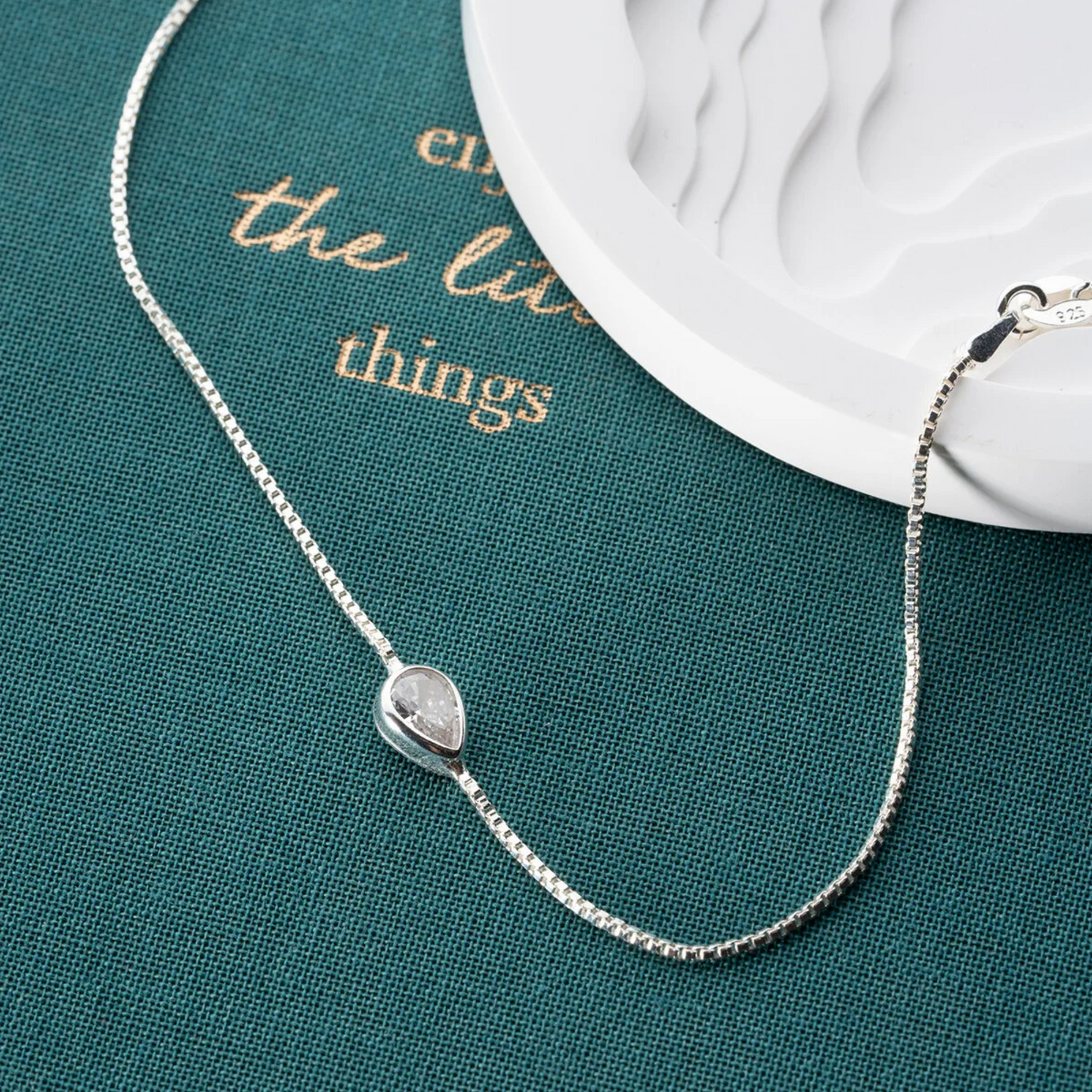 925 Sterling Silver Rhodium Plated Zircon Stone Drop Bracelet