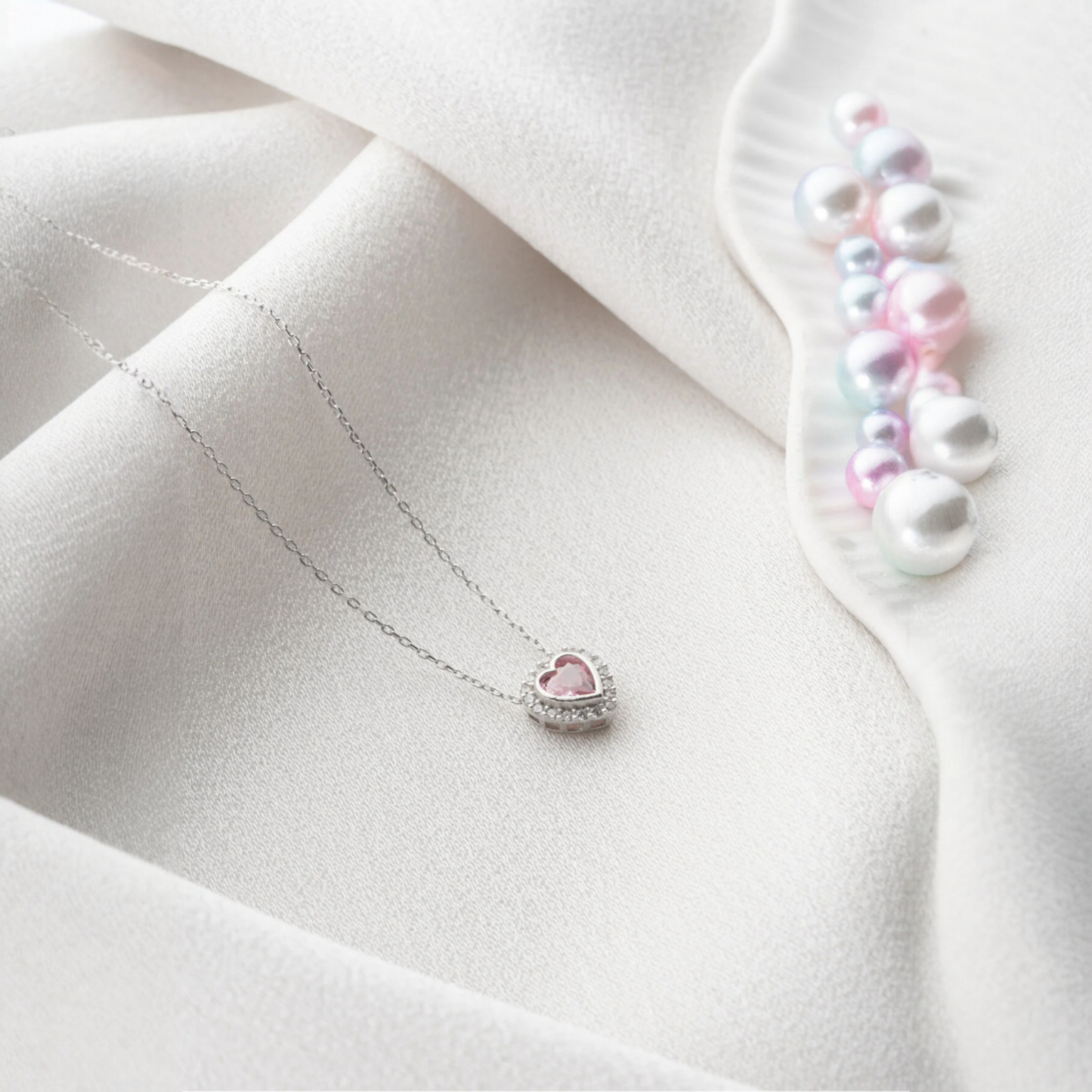 925 Sterling Silver Gold Pink Stone Heart Necklace