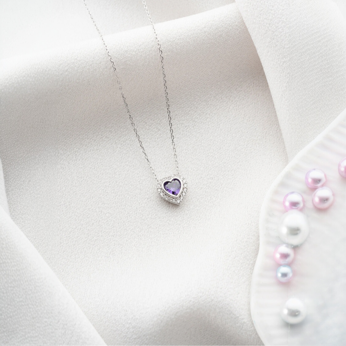 925 Sterling Silver Gold Amethyst Heart Necklace