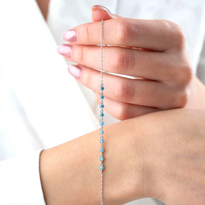 925 Sterling Silver Single Row Aquamarine Bracelet