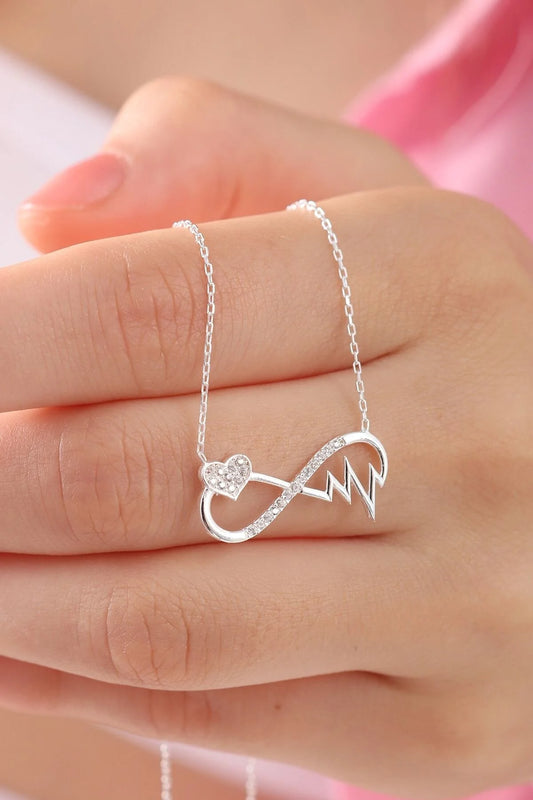 925 Sterling Silver Chain Infinity Heart Rhythm Necklace
