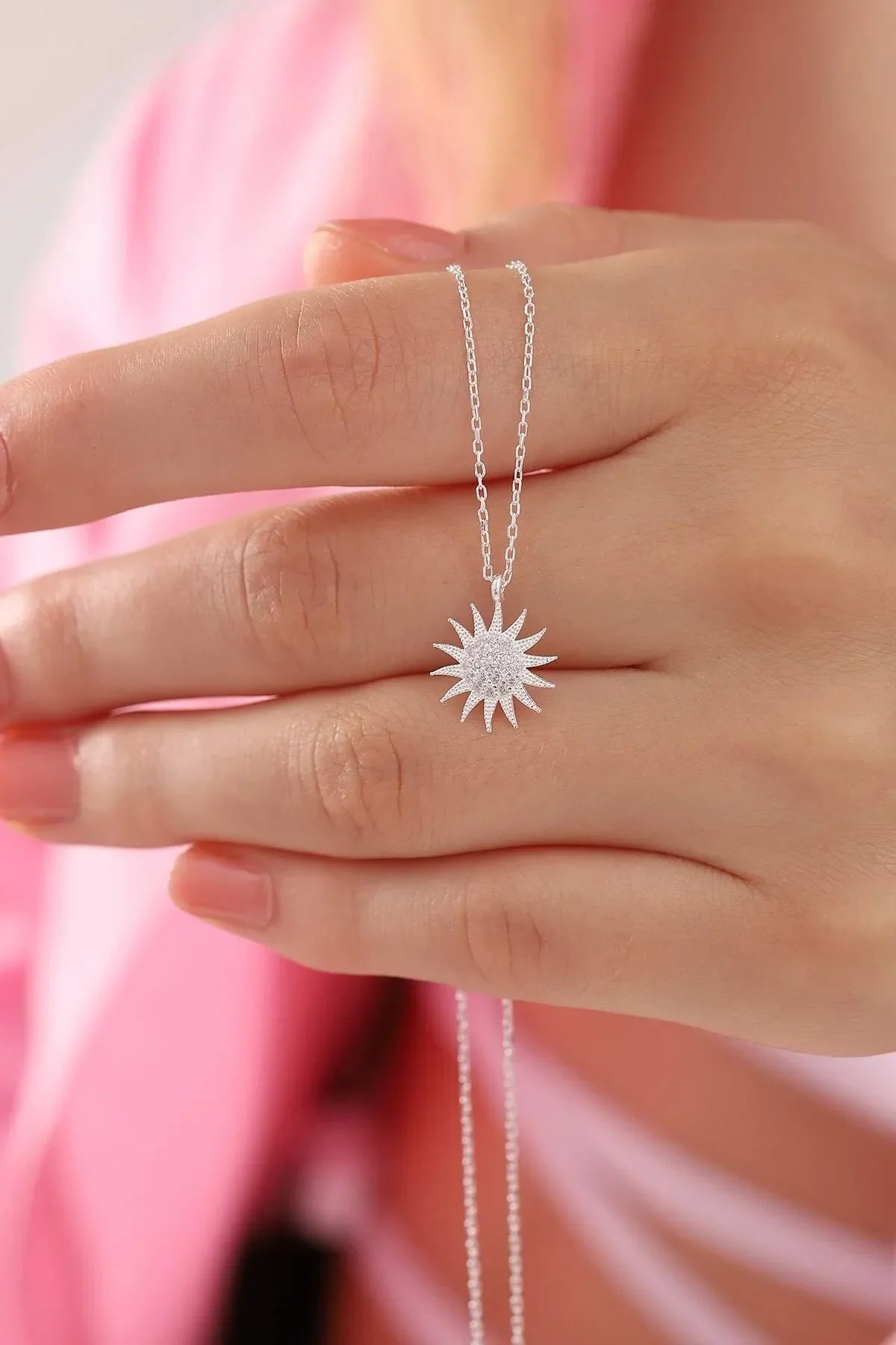 925 Sterling Gold-Silver Chain Sun Necklace