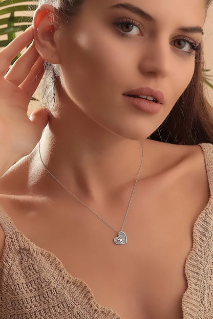 925 Sterling Silver Chain Dangle Heart Necklace