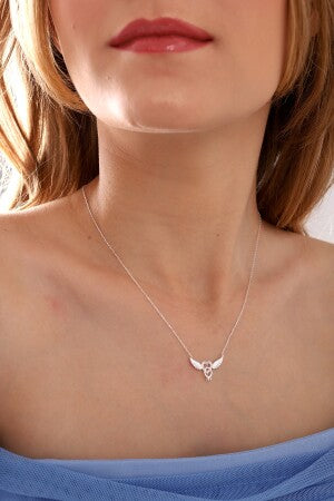 925 Sterling Silver Chain Angel Winged Heart Gold-Silver Necklace