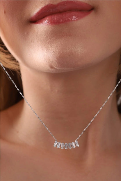 925 Sterling Silver Baguette Stone Diamond Mounted Necklace