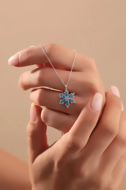 925 Sterling Silver Chain Aquamarine Lotus Camellia Flower of Life Necklace