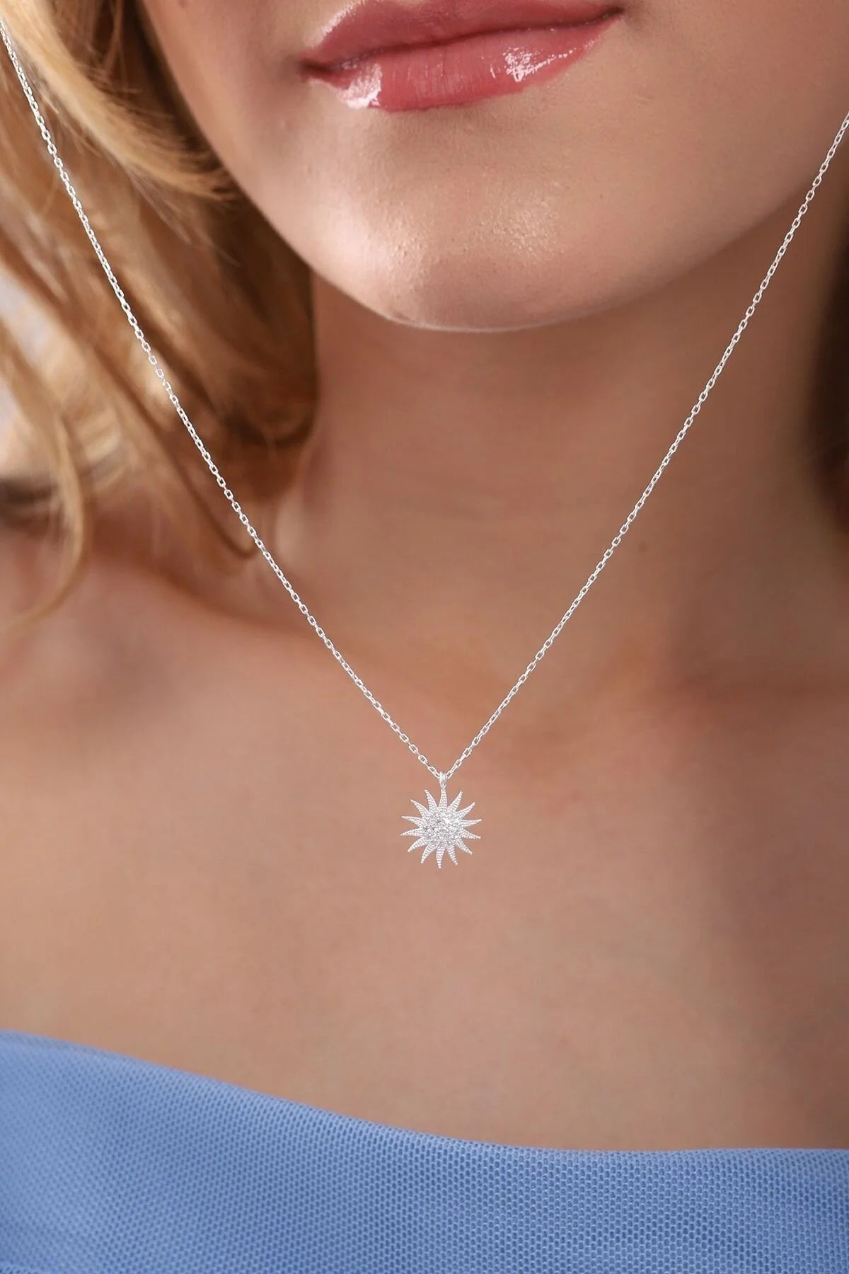 925 Sterling Gold-Silver Chain Sun Necklace