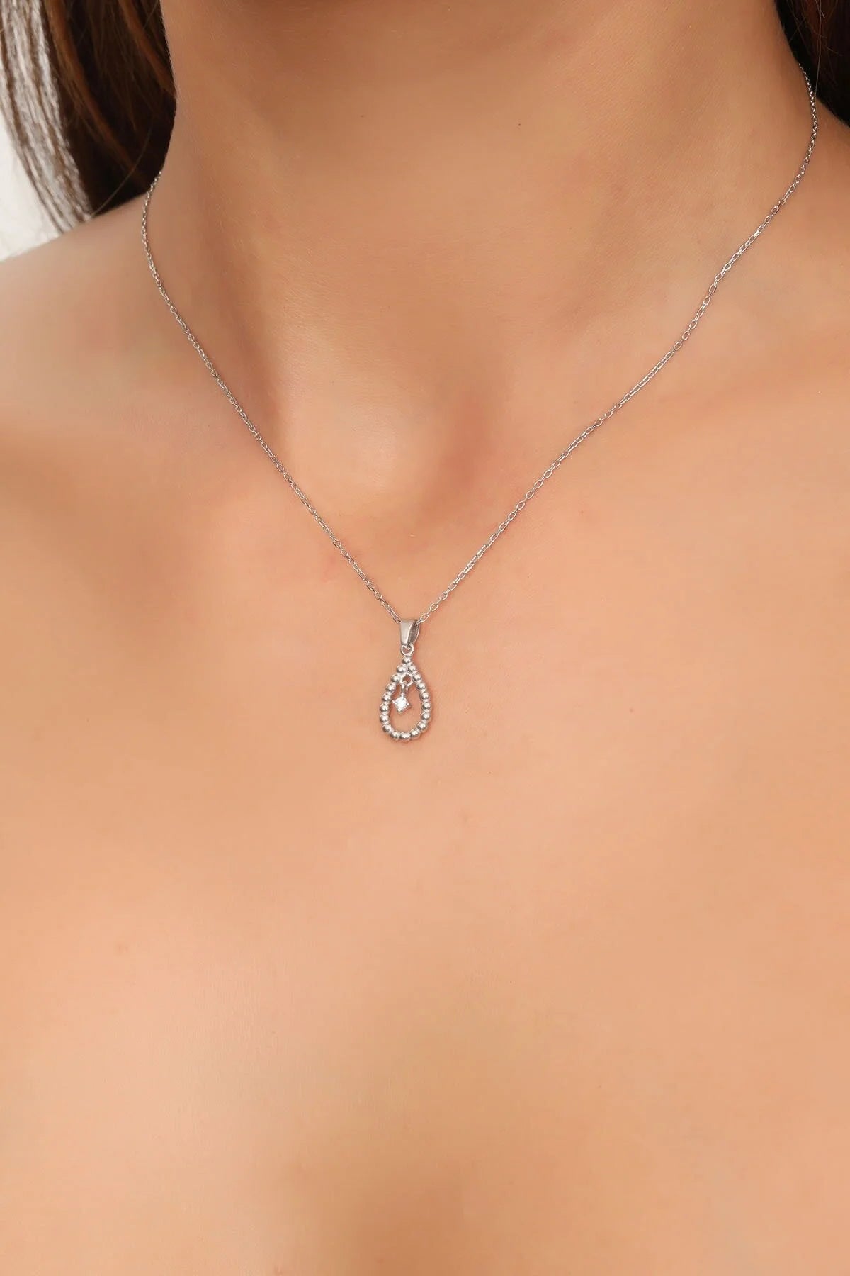 925 Sterling Silver Chain Gold-Silver Diamond Drop Necklace