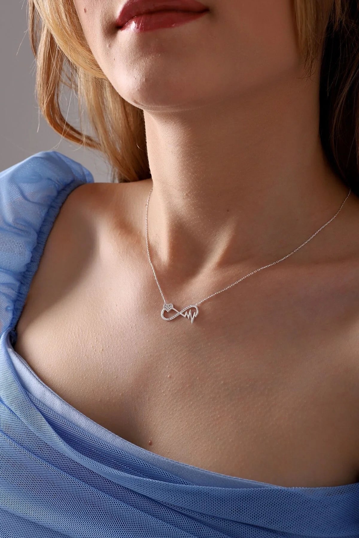 925 Sterling Silver Chain Infinity Heart Rhythm Necklace