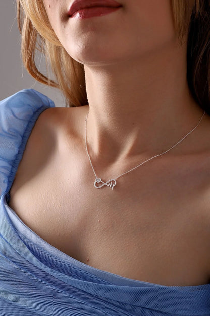 925 Sterling Silver Chain Infinity Heart Rhythm Necklace