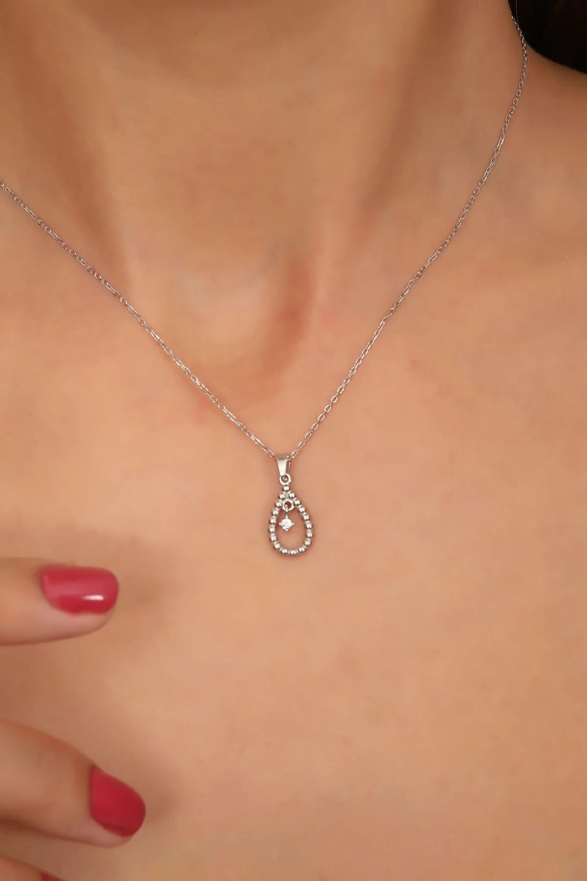 925 Sterling Silver Chain Gold-Silver Diamond Drop Necklace