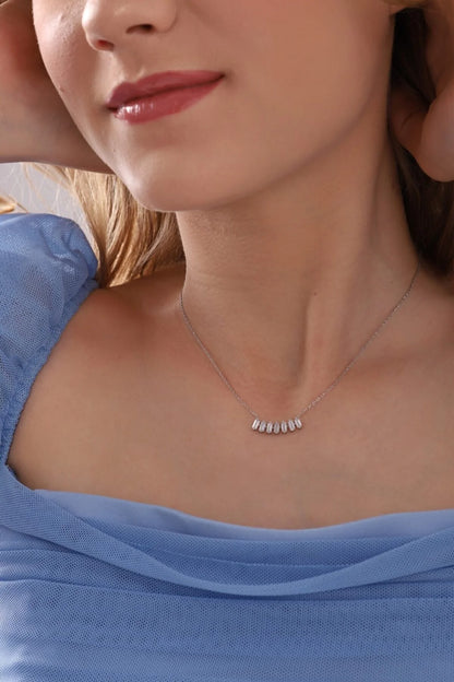 925 Sterling Silver Baguette Stone Diamond Mounted Necklace