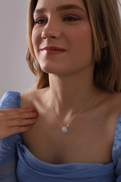 925 Sterling Silver Chain Saturn Planet Necklace