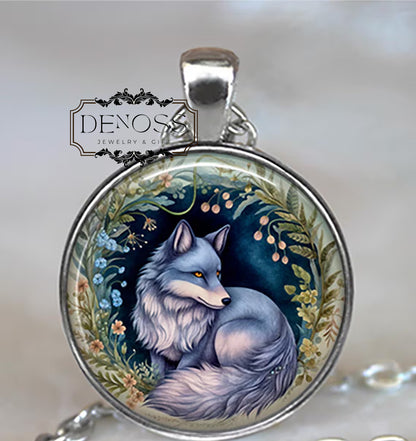 Silver Fox necklace,beautiful fox,art fairy tale fox in forest,animal,nature lover gift