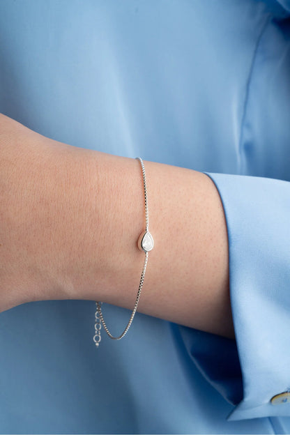 925 Sterling Silver Rhodium Plated Zircon Stone Drop Bracelet