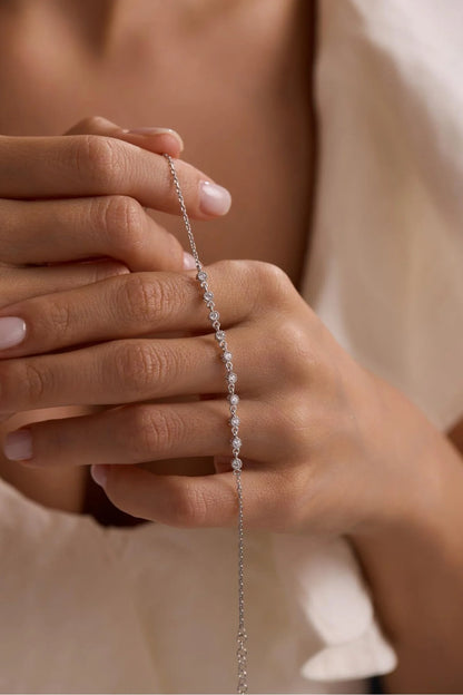 925 Sterling Tiny Row White Zircon Stone Bracelet