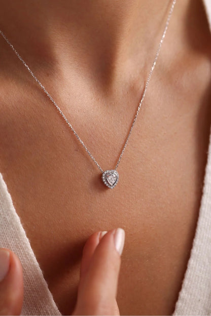 925 Sterling Silver Gold White Stone Heart Necklace