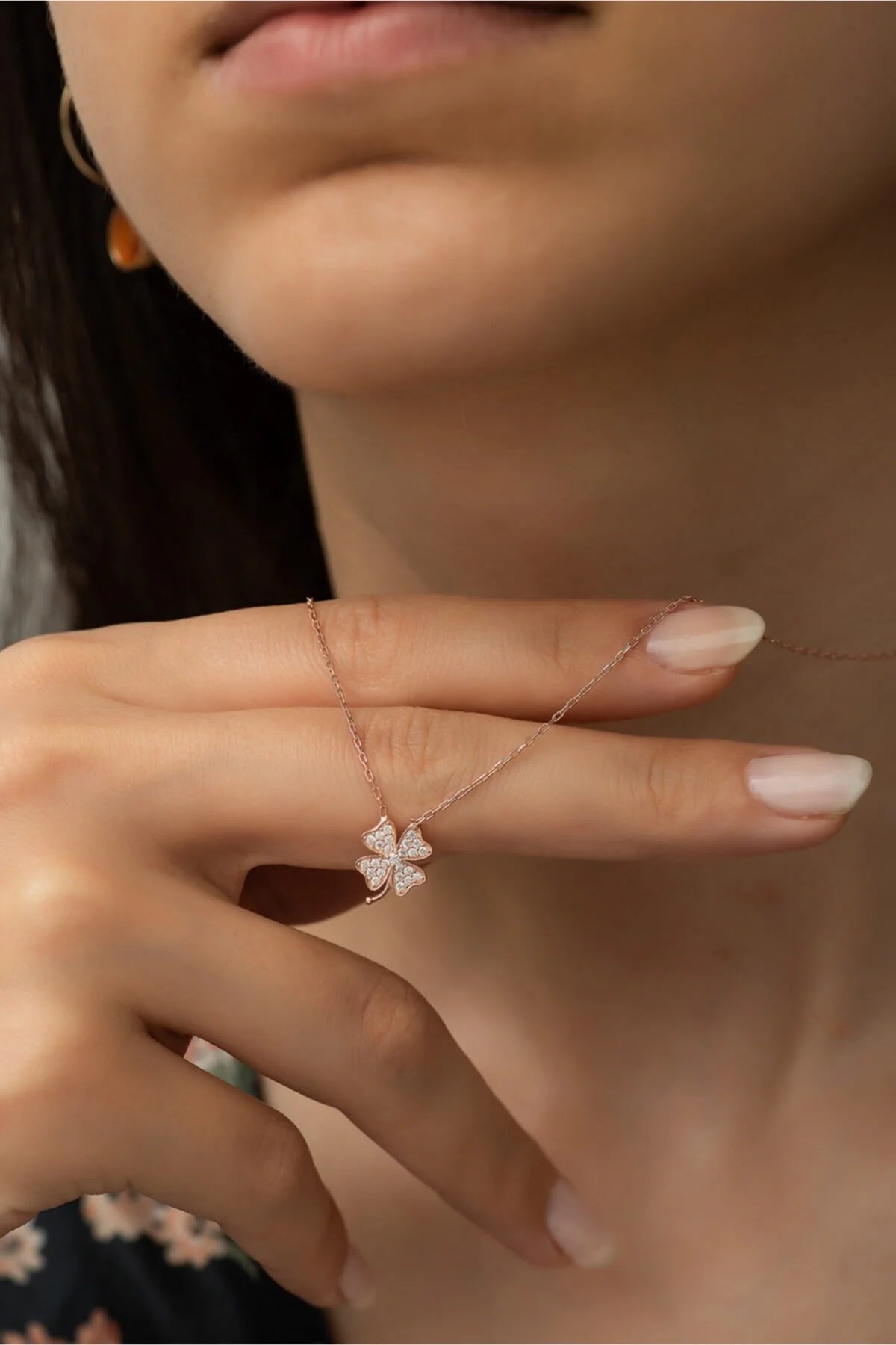 925 Sterling Silver Chain Clover Rose Gold Necklace