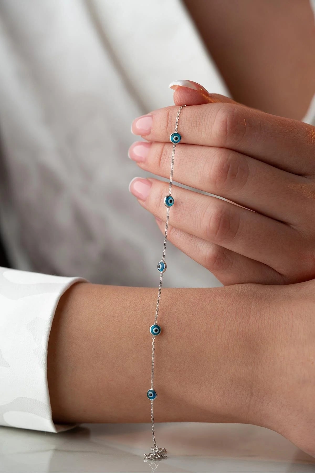 925 Sterling Silver Single Row Evil Eye Bracelet