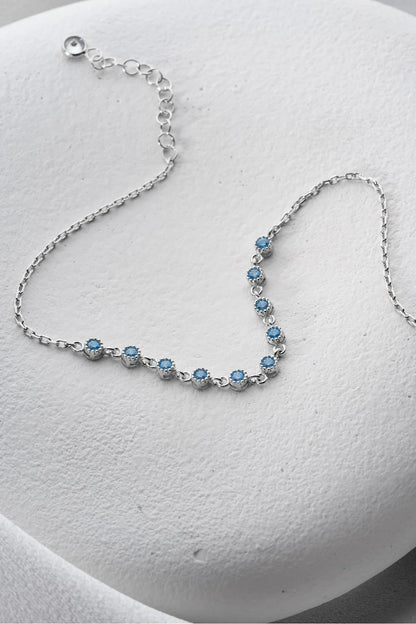 925 Sterling Silver Single Row Aquamarine Bracelet