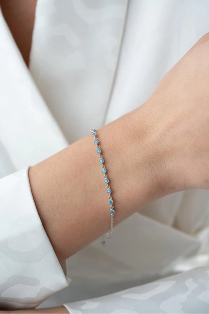 925 Sterling Silver Single Row Aquamarine Bracelet