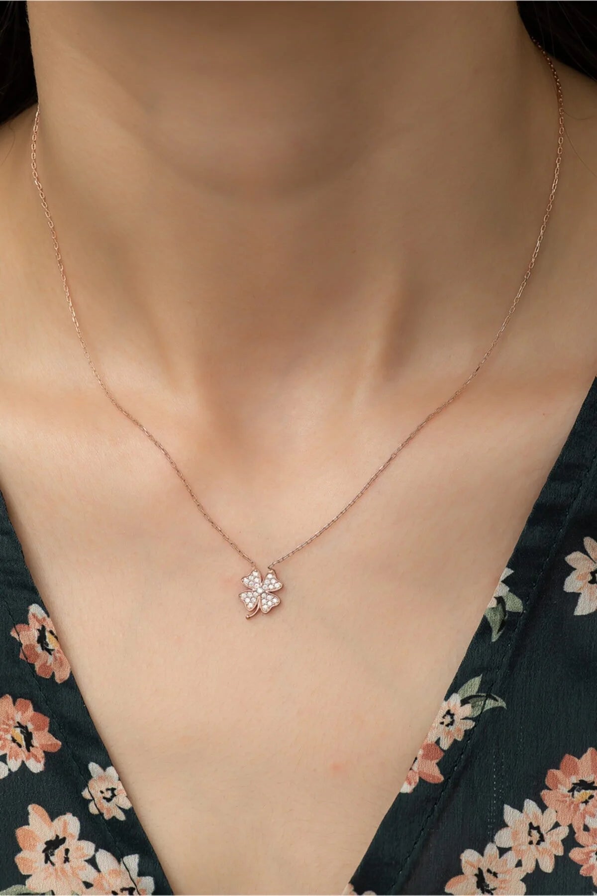 925 Sterling Silver Chain Clover Rose Gold Necklace