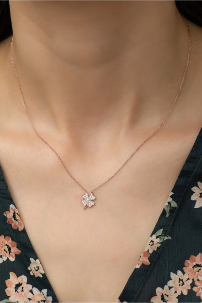 925 Sterling Silver Chain Clover Rose Gold Necklace