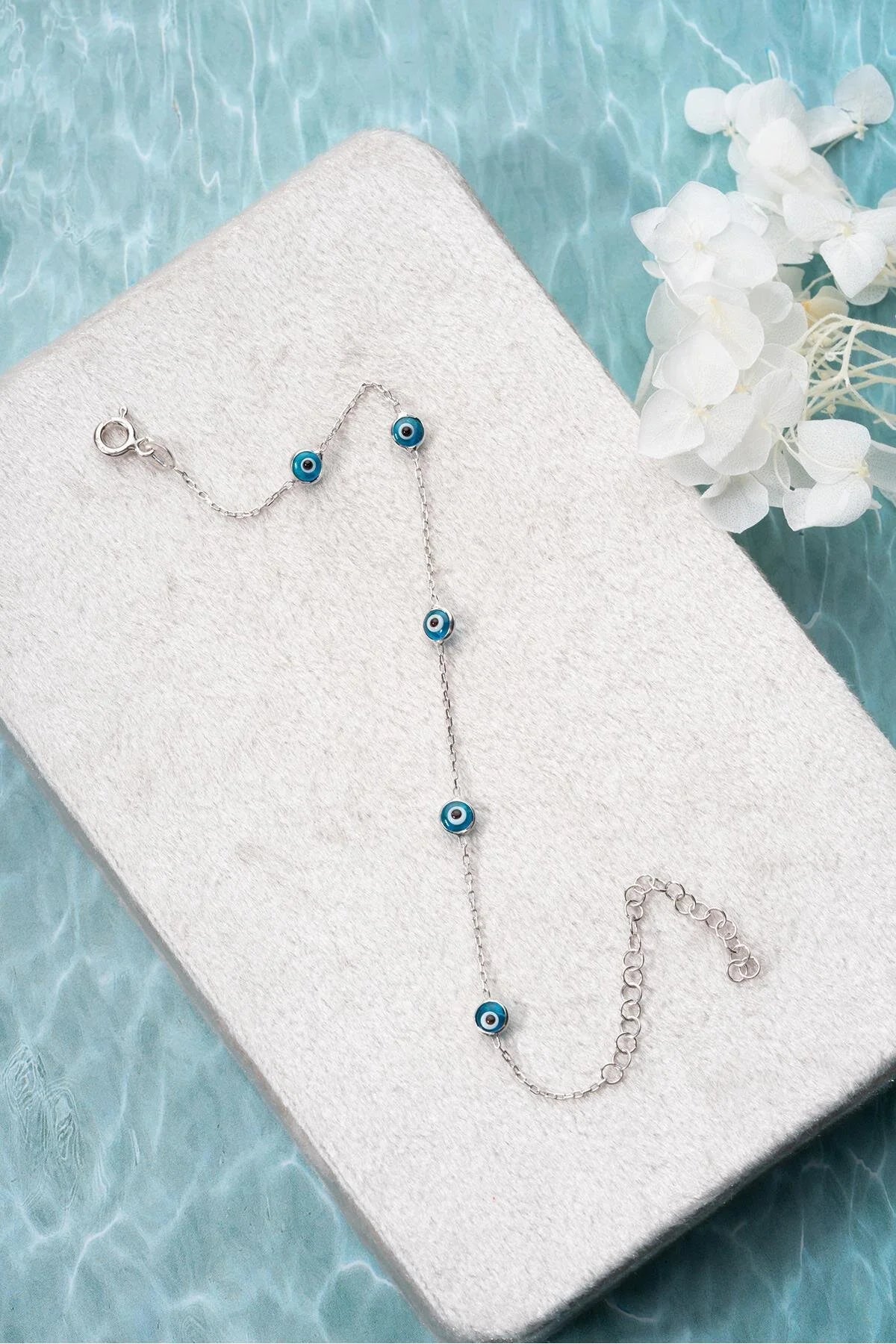 925 Sterling Silver Single Row Evil Eye Bracelet