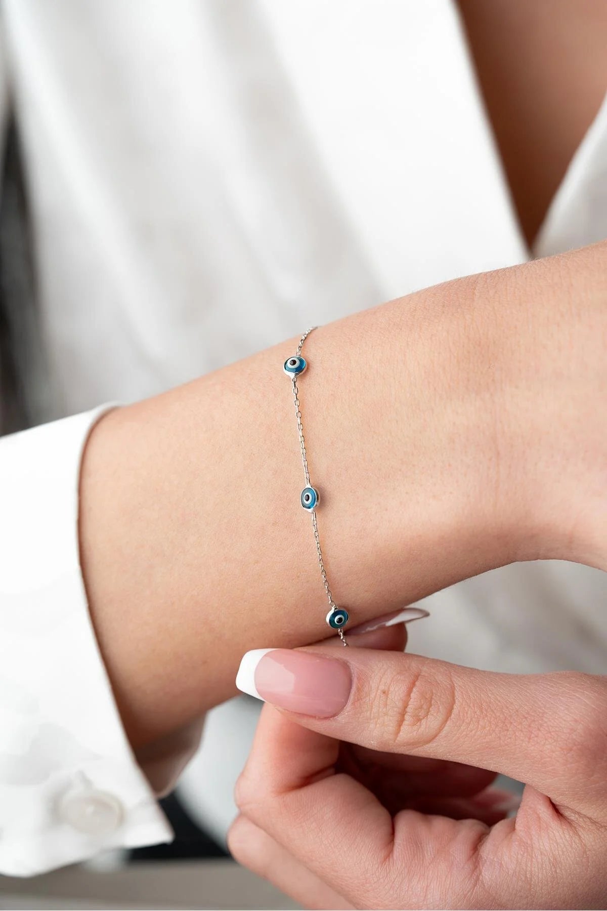 925 Sterling Silver Single Row Evil Eye Bracelet