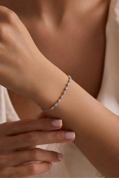 925 Sterling Tiny Row White Zircon Stone Bracelet