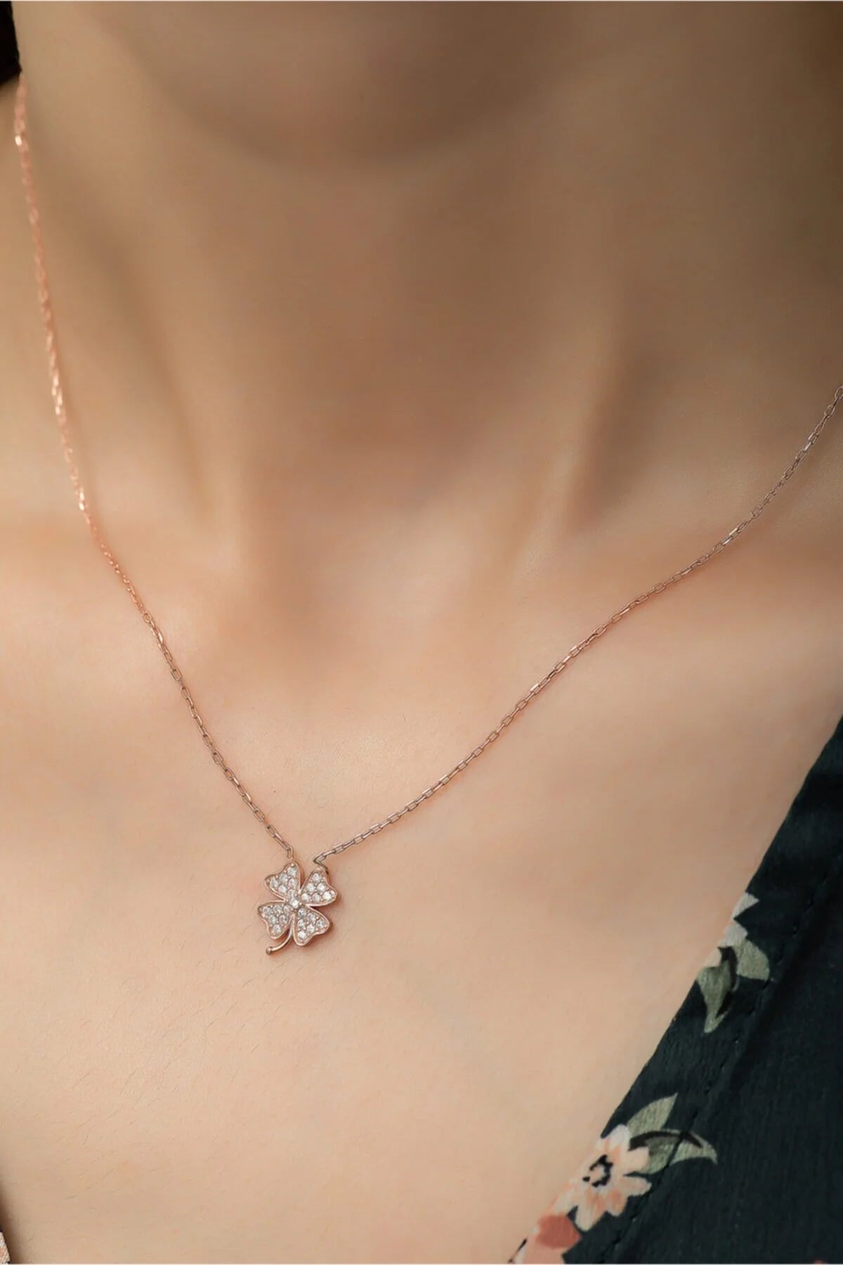 925 Sterling Silver Chain Clover Rose Gold Necklace