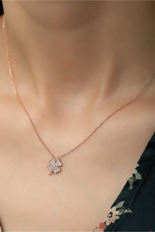 925 Sterling Silver Chain Clover Rose Gold Necklace
