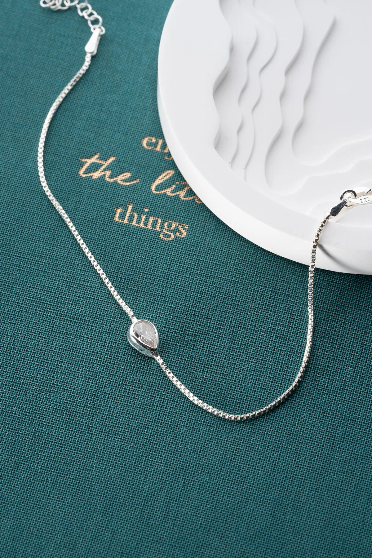 925 Sterling Silver Rhodium Plated Zircon Stone Drop Bracelet