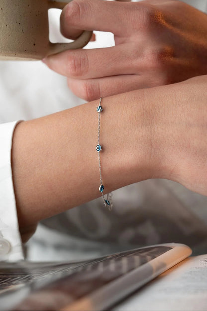 925 Sterling Silver Single Row Evil Eye Bracelet
