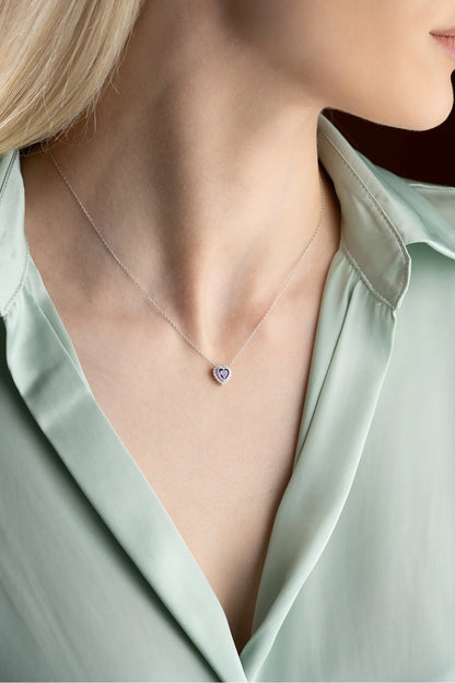925 Sterling Silver Gold Amethyst Heart Necklace