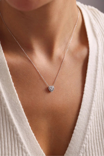 925 Sterling Silver Gold White Stone Heart Necklace
