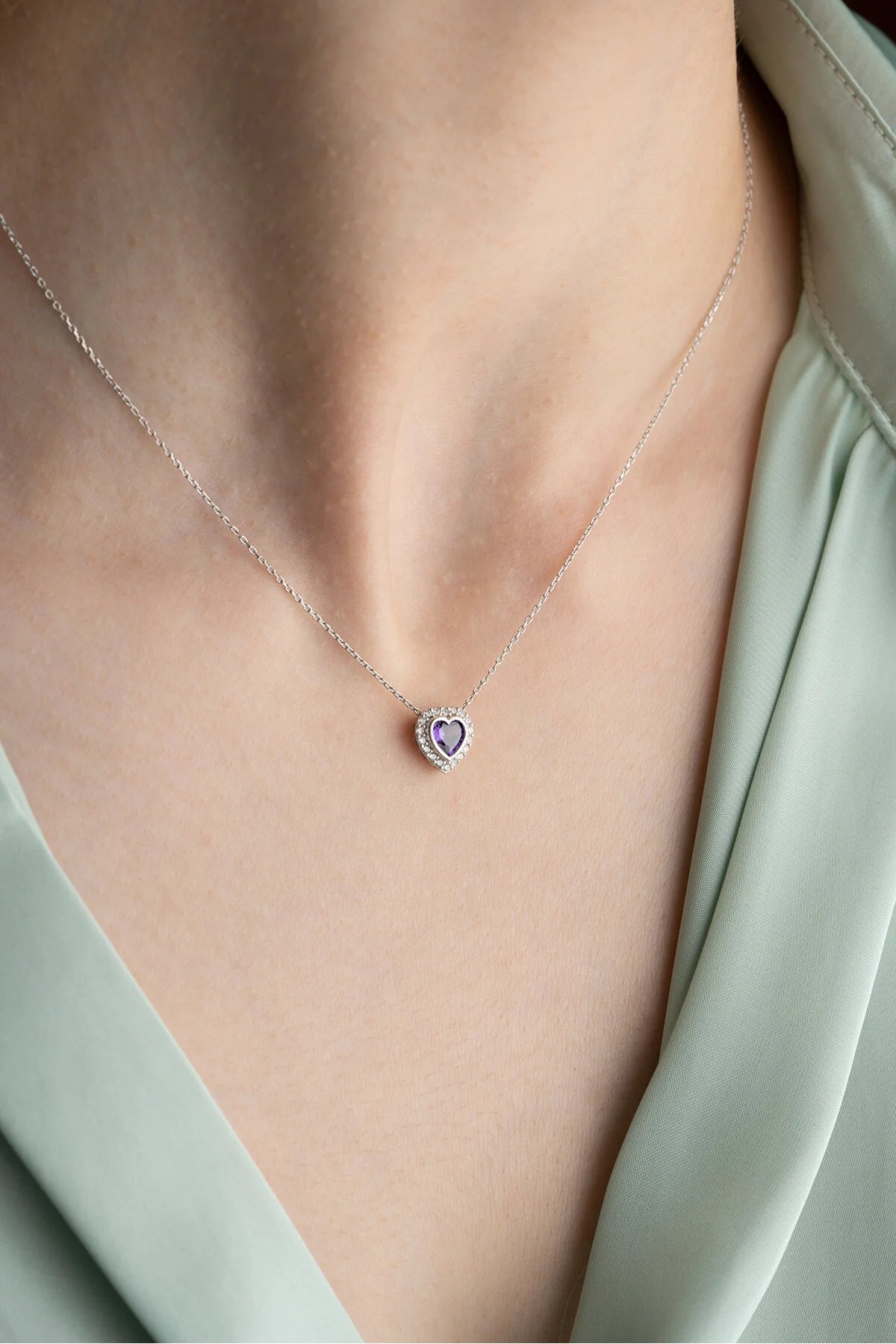 925 Sterling Silver Gold Amethyst Heart Necklace