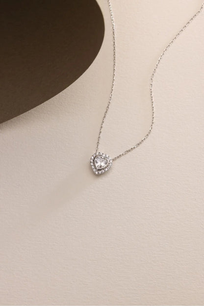 925 Sterling Silver Gold White Stone Heart Necklace