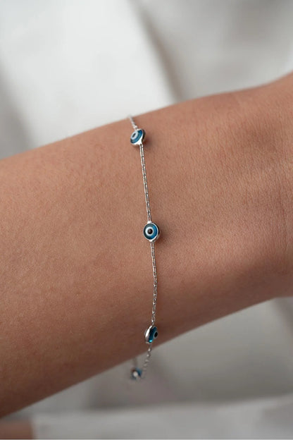 925 Sterling Silver Single Row Evil Eye Bracelet
