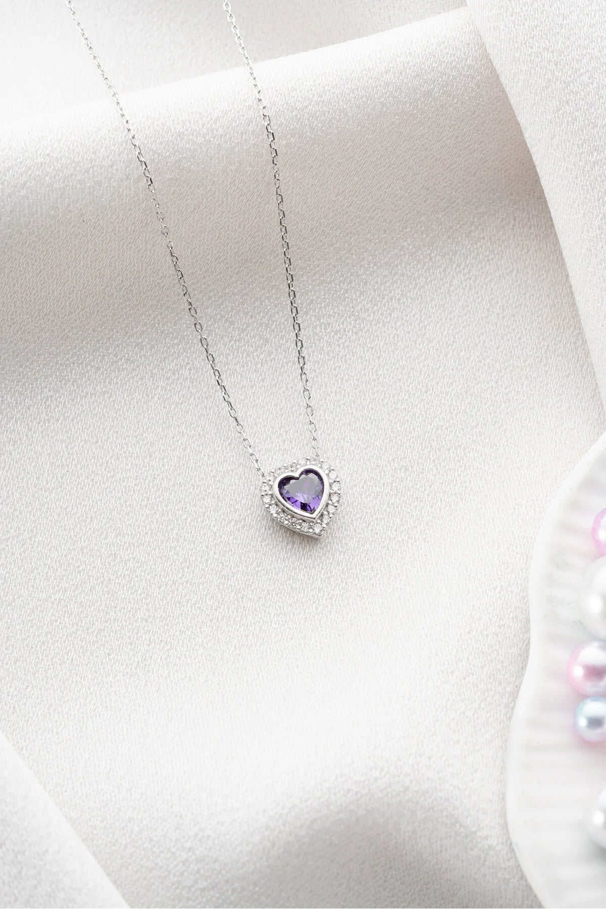 925 Sterling Silver Gold Amethyst Heart Necklace