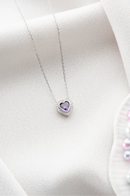 925 Sterling Silver Gold Amethyst Heart Necklace