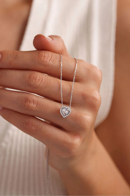 925 Sterling Silver Gold White Stone Heart Necklace