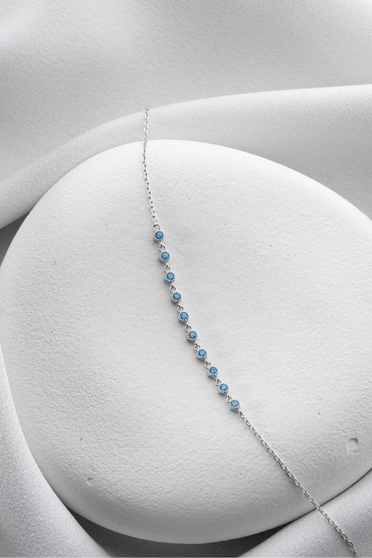 925 Sterling Silver Single Row Aquamarine Bracelet