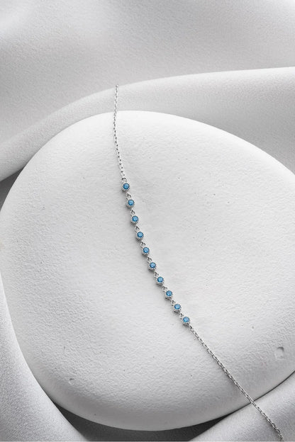 925 Sterling Silver Single Row Aquamarine Bracelet