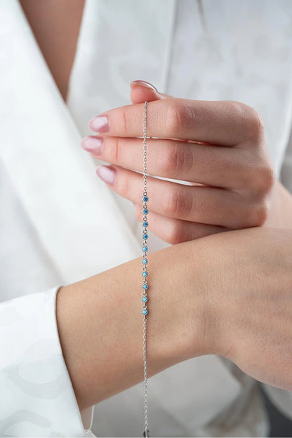 925 Sterling Silver Single Row Aquamarine Bracelet