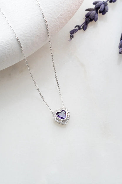 925 Sterling Silver Gold Amethyst Heart Necklace