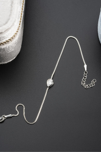 925 Sterling Silver Rhodium Plated Zircon Stone Drop Bracelet