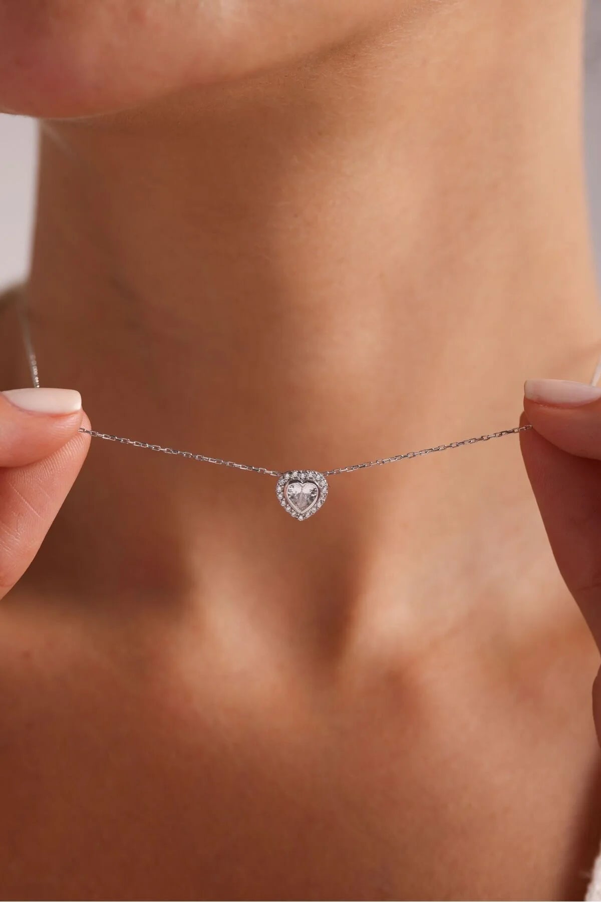 925 Sterling Silver Gold White Stone Heart Necklace