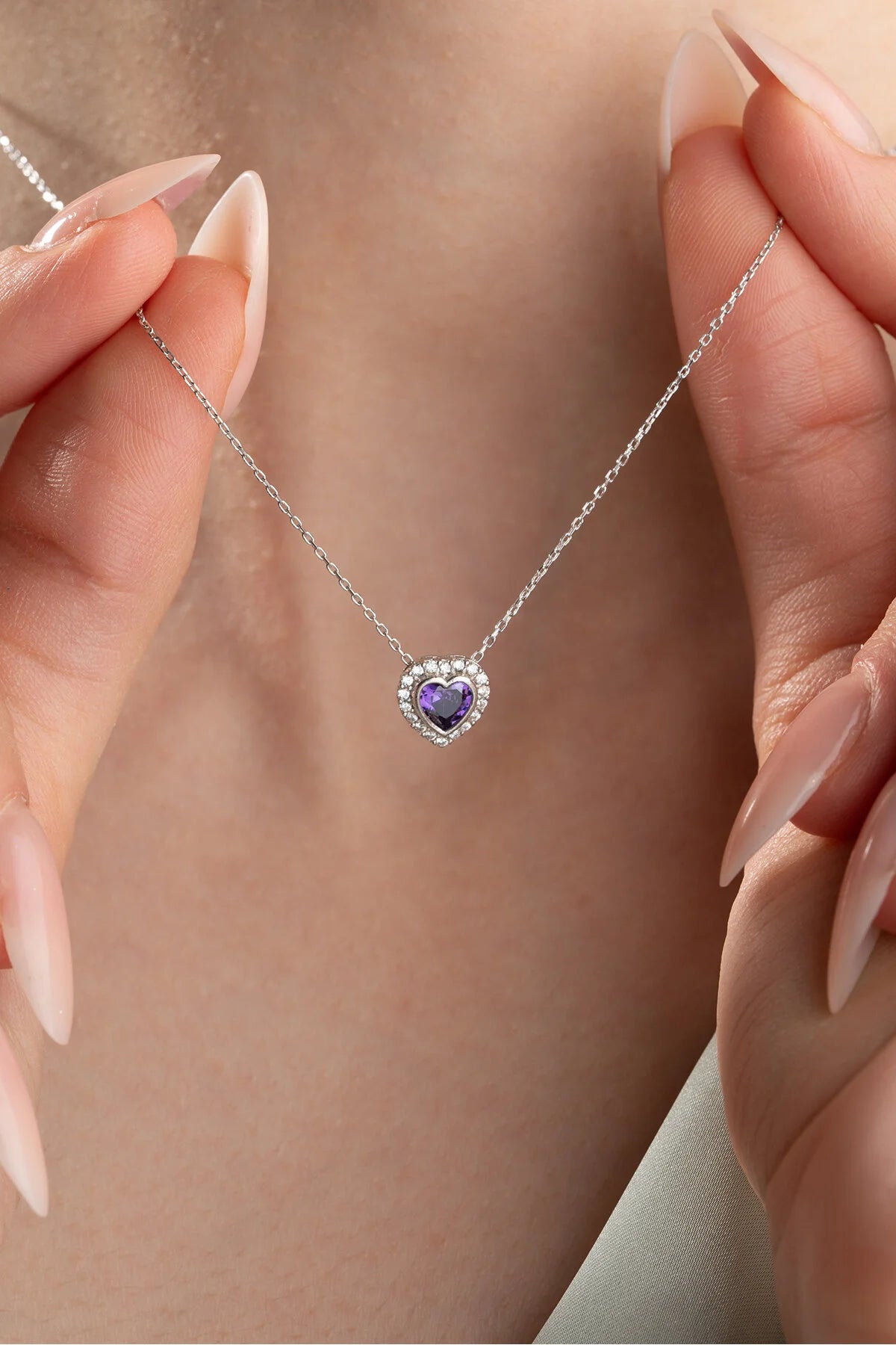 925 Sterling Silver Gold Amethyst Heart Necklace